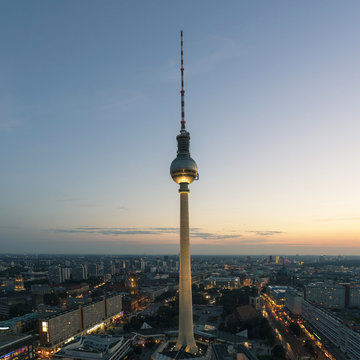 Germany, Berlin, view to television tower by sunset