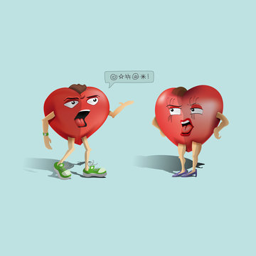 Illustration of hearts arguing and talking loudly