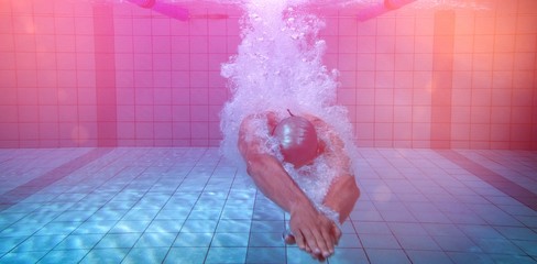 Fit swimmer training on his own
