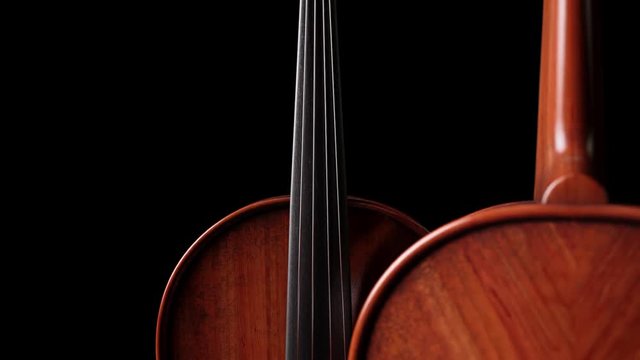 Aged violin close-up on black background