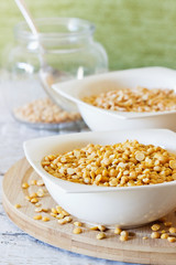 Dry peas in a ceramic bowl