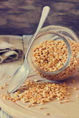 Scattered dry peas on the table