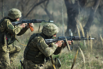 Military soldiers at tactical exercises