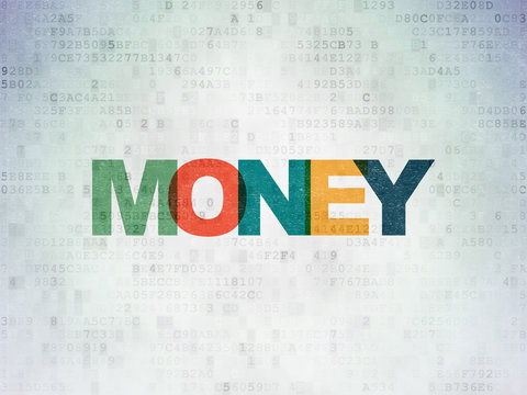 Currency concept: Money on Digital Data Paper background