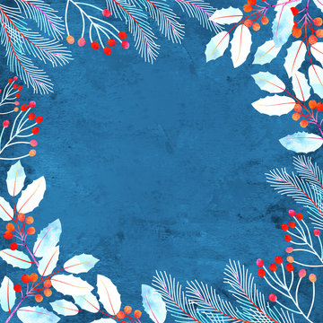 Christmas Decorative Watercolor Blue Template Background