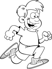 Black and white illustration of a boy running.