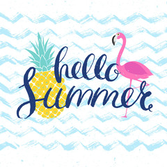 hello summer poster with flamingo © harmonia_green