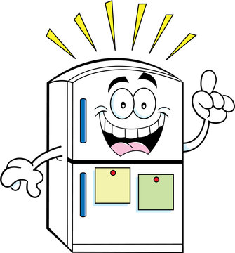 Cartoon Illustration Of A Refrigerator With An Idea.