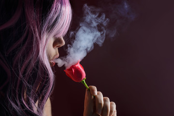 Pink hair girl and smoke