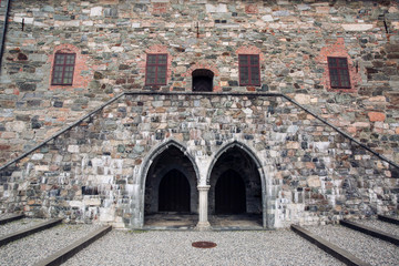 Arches in the stone wall at the Archbishop`s yard, Trondheim
