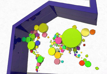 Mappa Terra 3D colore con simbolo casa