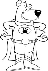 Black and white illustration of a bear in a superhero costume.