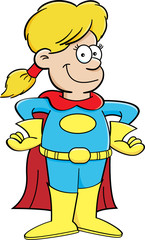 Cartoon illustration of a girl in a superhero costume.