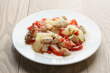 braised chicken fillet with squash and bell pepper