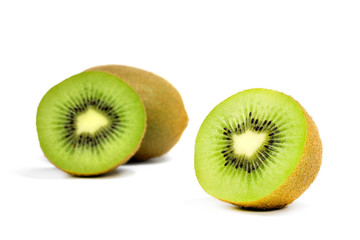 Green kiwi fruit slice on white background