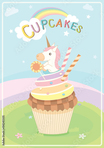  Illustration Vector Of Unicorn Cupcakes For Cute Concept Design In 