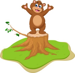 funny cartoon bear on tree stump