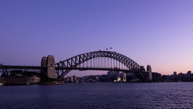 Sunrise timelapse of Sydney Harbour Bridge in 4k