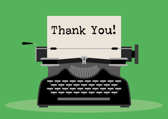 Typewriter with written words "thank you"