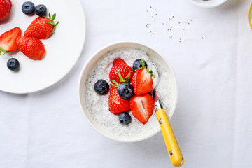 chia seeds bowl  with berry for breakfast