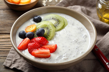 healthy chia seeds bowl with fruits