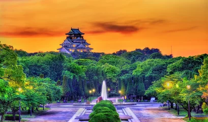 Lichtdoorlatende rolgordijnen zonder boren Japan View of Osaka Castle Park in Japan