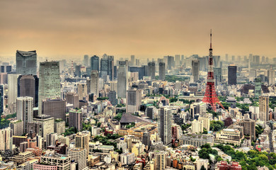 Panele Szklane  Widok z lotu ptaka na wieżę Tokyo Tower