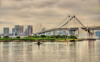 View of the Rainbow Bridge in Tokyo