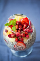Chia seeds pudding with strawberry and pineapple 