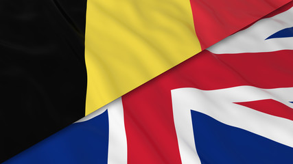 Flags of Belgium and the United Kingdom - Split Belgian Flag and British Flag 3D Illustration