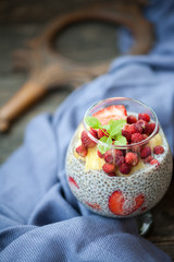 Chia seeds pudding with strawberry and pineapple 