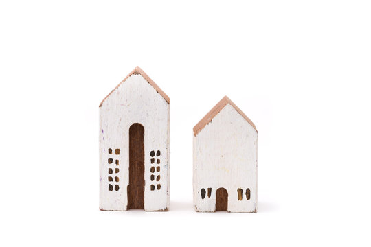 Miniature white wood house on white background