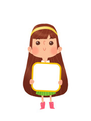 Niña con tarjeta personalizable.