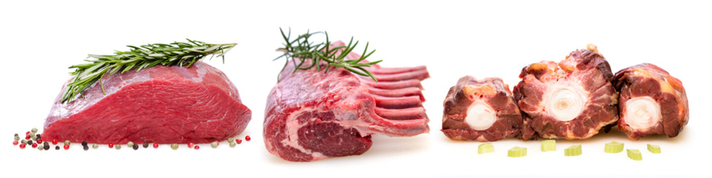 Fleisch roh - Rindfleisch Lammfleisch und Ochsenschwanz