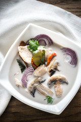 Bowl of thai tom kha kai soup