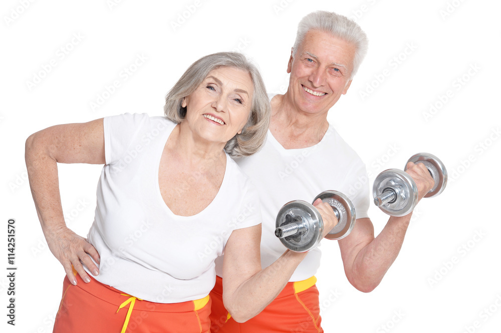 Canvas Prints Portrait of Senior Couple Exercising