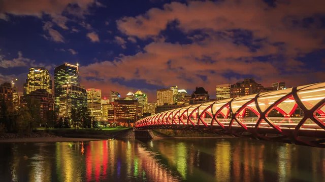 Peace Bridge over Bow River in Calgary, Canada. 30fps