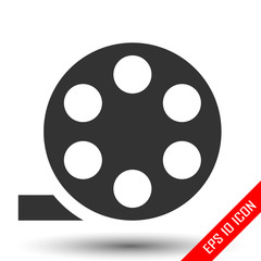Film bobbin icon. Flat icon of retro style bobbin isolated on white background. Vector illustration.