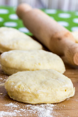 Selective focus raw bakery dough