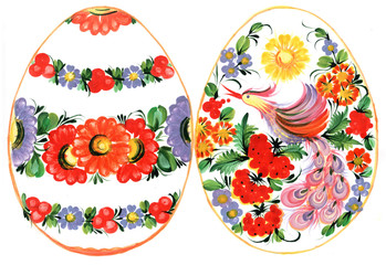 The Ukrainian decorative list. Two painted Easter eggs on a white background.