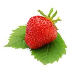 strawberrie on leaves, isolated white background.