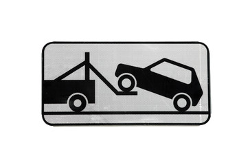 road sign of tow truck evacuator with reflective layer isolated
