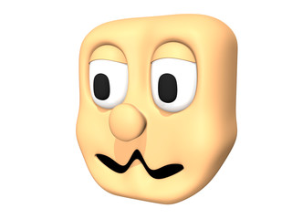 Funny 3D shy head icon of cartoon character.