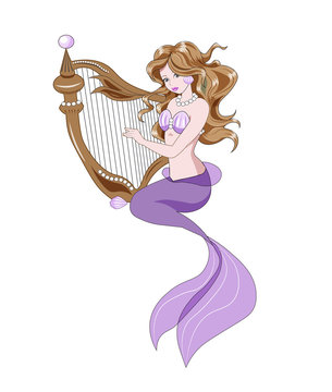 Little Mermaid and harp