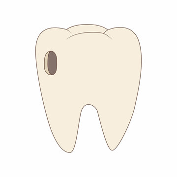 Tooth with caries icon, cartoon style