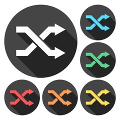 Vector shuffle icons set with long shadow