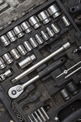 Dirty used ratchet sockets wrench tools