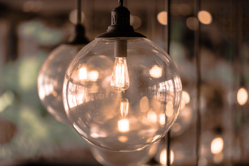 Beautiful luxury Retro edison light bulb decor glowing.