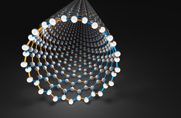 Nanotube on Black Surface, Orange and Blue Bonds, White Atoms