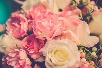 Bouquet of roses flower background. Retro filter